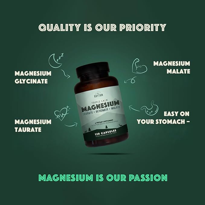 Natural Rhythm Triple Calm Magnesium 150 mg – 120 Capsules – Magnesium Complex Compound Supplement with Glycinate, Malate, and Taurate to Support Muscle, Nerve, and Cardiovascular Health