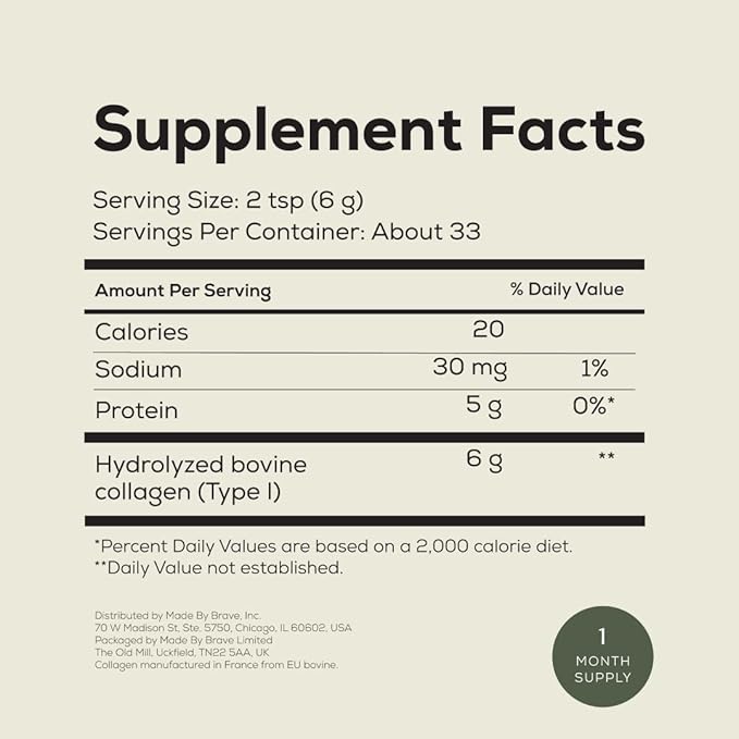 Ancient + Brave True Collagen Powder 7.05oz (Ap 33 Servings), EU Grass Fed Collagen Peptides, Highly Absorbable Protein Powder, Supplements for Women, Supplement for Hair, Skin and Nails