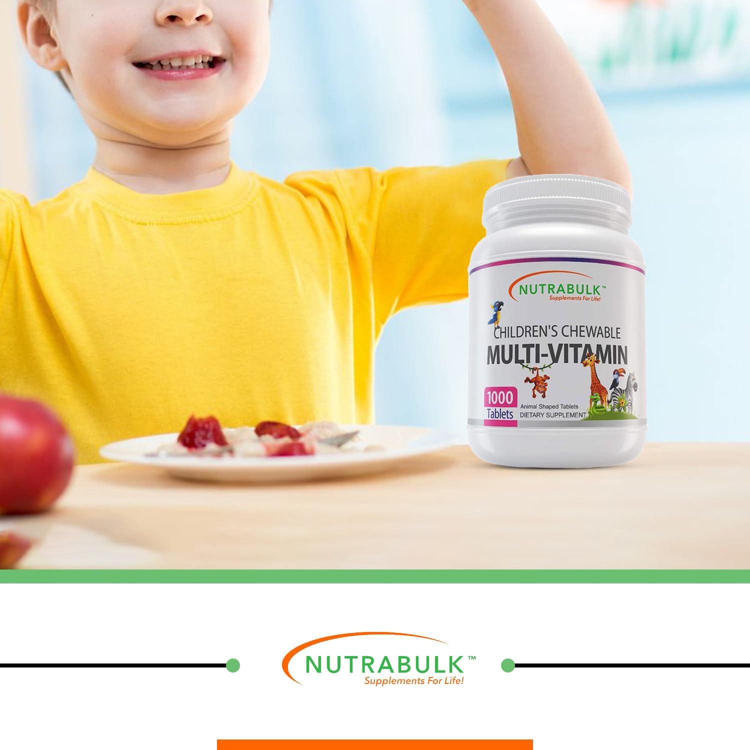 Children’s Chewable Multi-Vitamins - Promoting Kids' Overall Development - USA-Made, May Help to Support Immune, Bone, Brain & Overall Well Being- Vegan & Gluten Free - 1000 Cherry Tablets