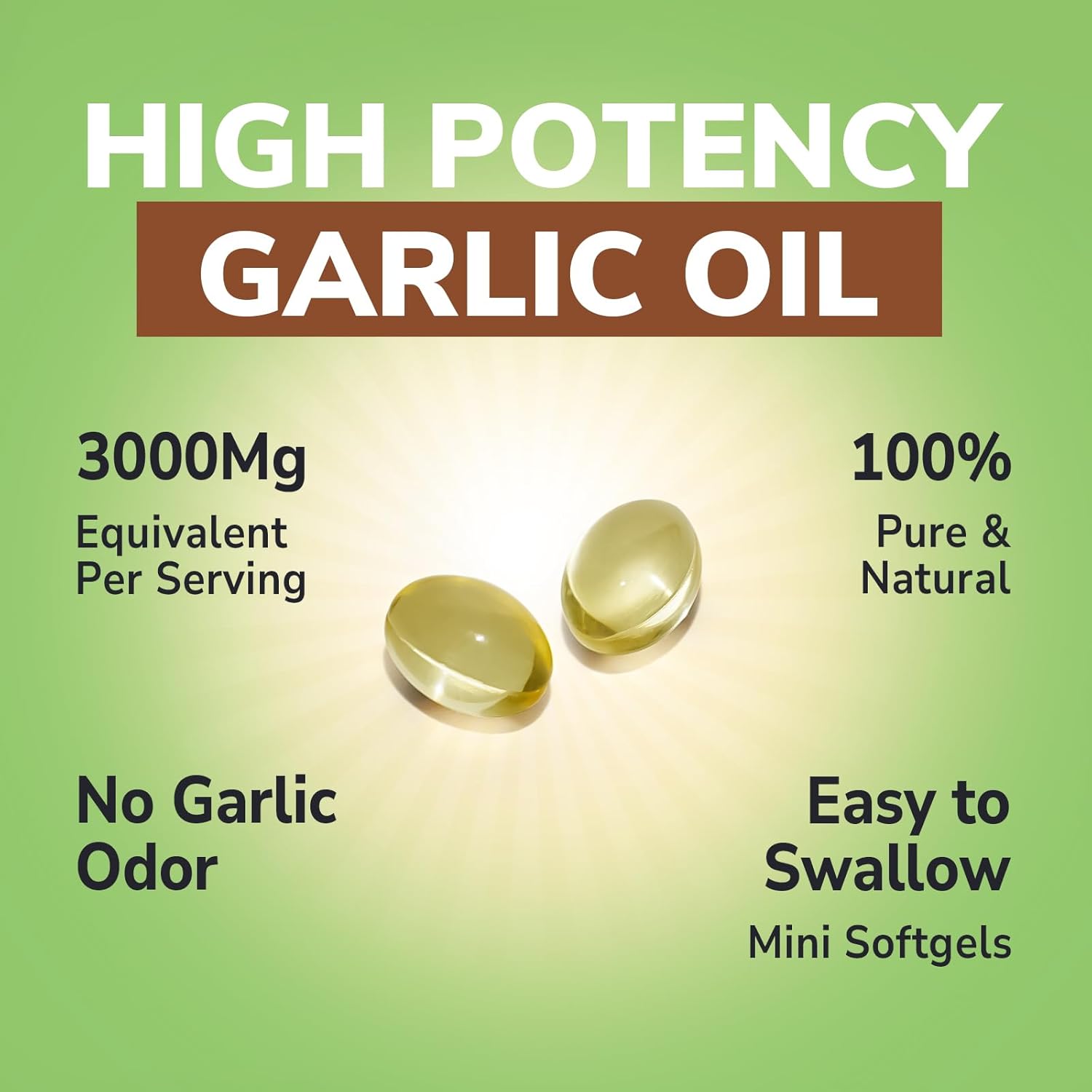 Odorless Garlic, 3,000mg Equivalent Per Serving, Extra Strength 100:1 Extract, Non-GMO, No Gluten, Heart & Immunity, Antioxidant Defense, 180 Softgels