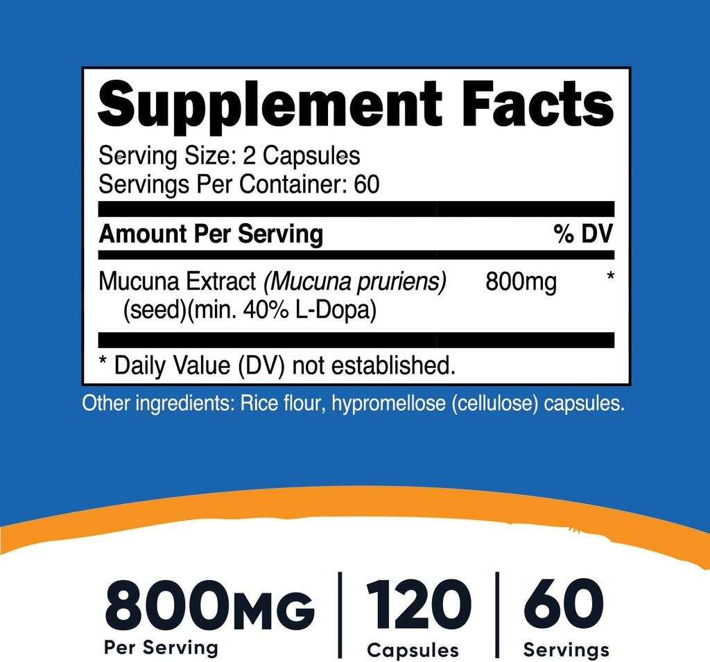 Nutricost Mucuna Pruriens 400mg, 120 Capsules - 800mg Per Serving, Veggie Caps, from Mucuna Pruriens Seed