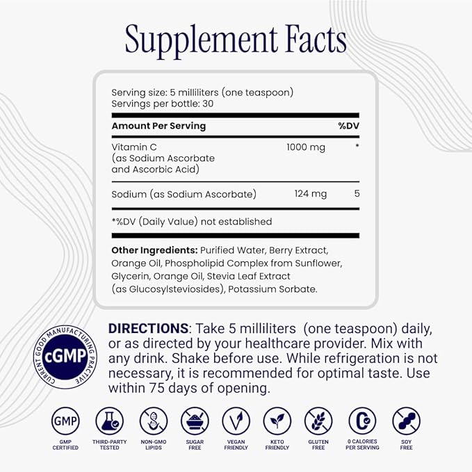 Rho Nutrition Liposomal Vitamin C – Ultra High Absorption Liquid Vitamin C Supplement - Supports Immune System, Collagen Production, and Overall Health for Men and Women