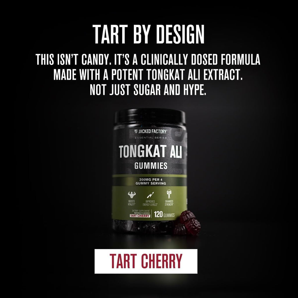 Jacked Factory Tongkat Ali Gummies - 100:1 Tongkat-Ali (Eurycoma Longifolia) Extract for Enhanced Vitality, Improved Energy Levels, Increased Strength, & Lean Muscle Growth - 120 Count, Tart Cherry