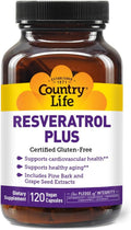 Country Life Resveratrol Plus 1000mg - Organic Antioxidant Supplement with Pine Bark & Grape Seed Extracts - Vegan, Gluten-Free, Non-GMO