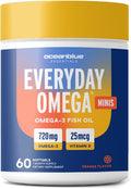 Oceanblue Omega 3 Supplement for Women | Burpless Fish Oil 720mg with Vitamin D3 | Small Pills Easy to Swallow Mini Softgels | Heart Immune Support Orange Flavor (60 Count Minicap)