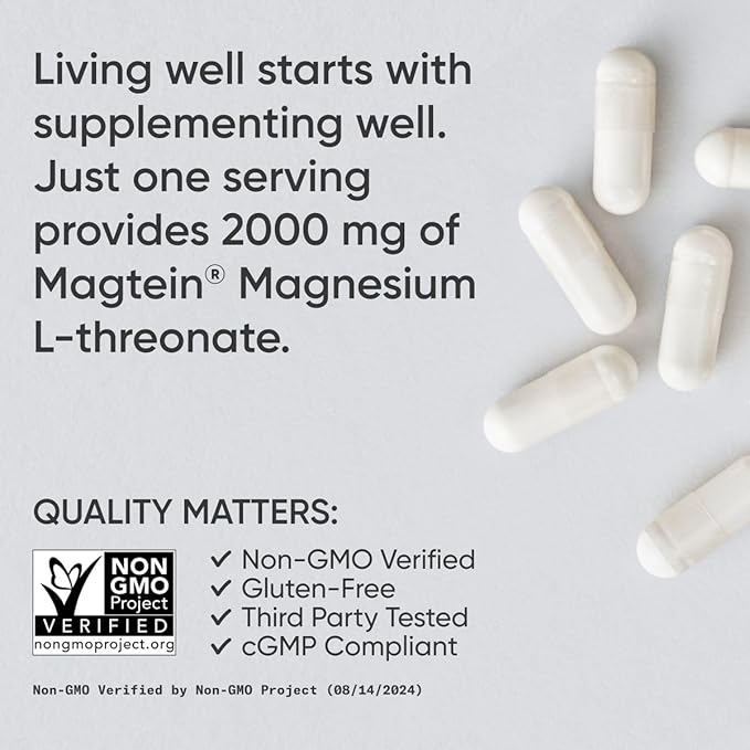 Sports Research® Magnesium L-Threonate Capsules 2000mg - High-Absorption Magtein® for Enhanced Brain Health, Memory, Focus & Restful Sleep Support - Vegan · Non-GMO · Gluten Free - 90 Count