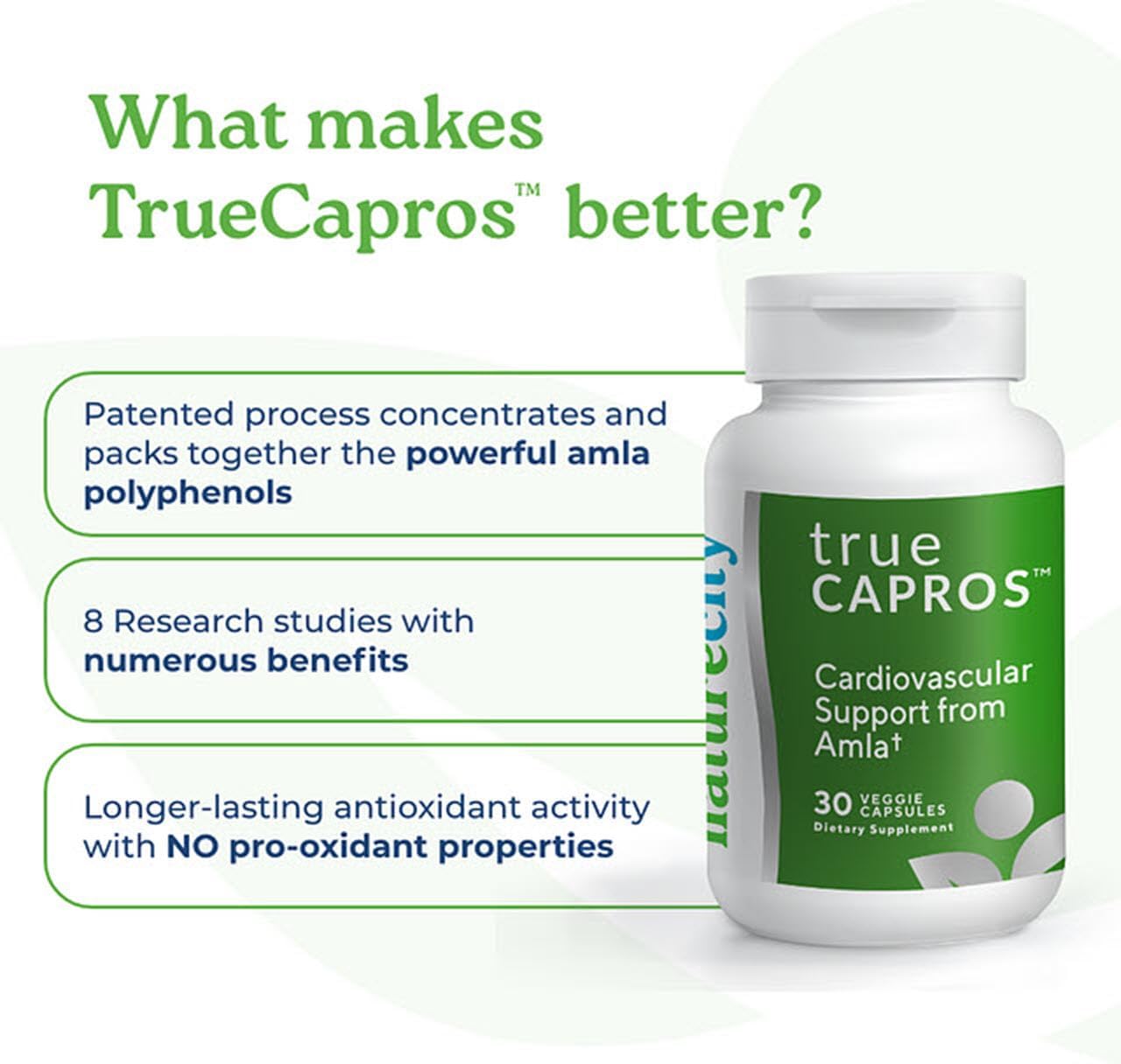 NatureCity True-Capros Amla Fruit Extract Supplement Polyphenol Antioxidant Power Supports Cardiovascular Heart Health (30 Veggie Capsules) Non-GMO Vegan Friendly and Soy Free