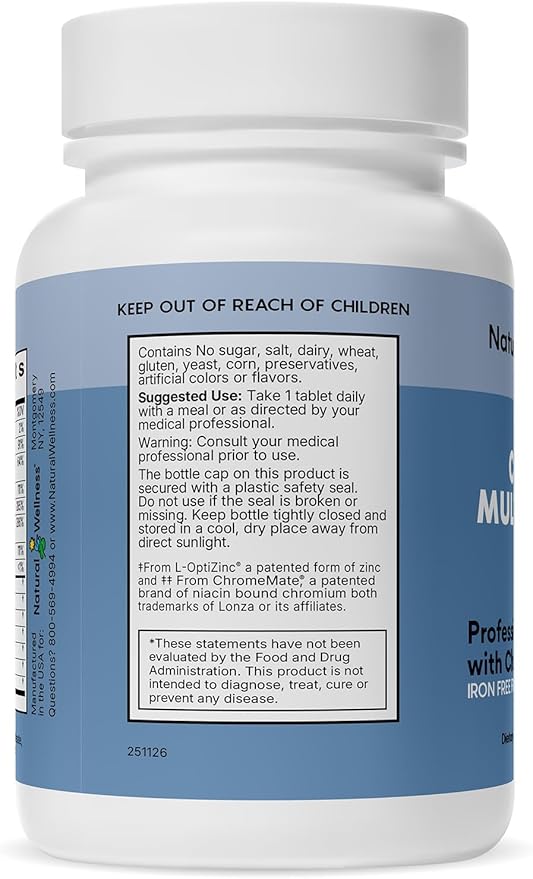 Natural Wellness One Daily Multi-Vitamin – Iron-Free Multivitamin for Adults with Vitamins A, C, D, E & B – High Potency Nutrient Support for Energy, Immunity & Wellness – 60 Tablets (60 Day Supply)