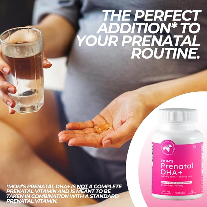 Mountain Meadow Herbs - Mom's Prenatal DHA+ Omega-3 Supplement for Pregnancy, Supports Fetal Brain, Eye & Heart Development, Essential Prenatal Nutrition for Mom & Baby Health, 60 ct