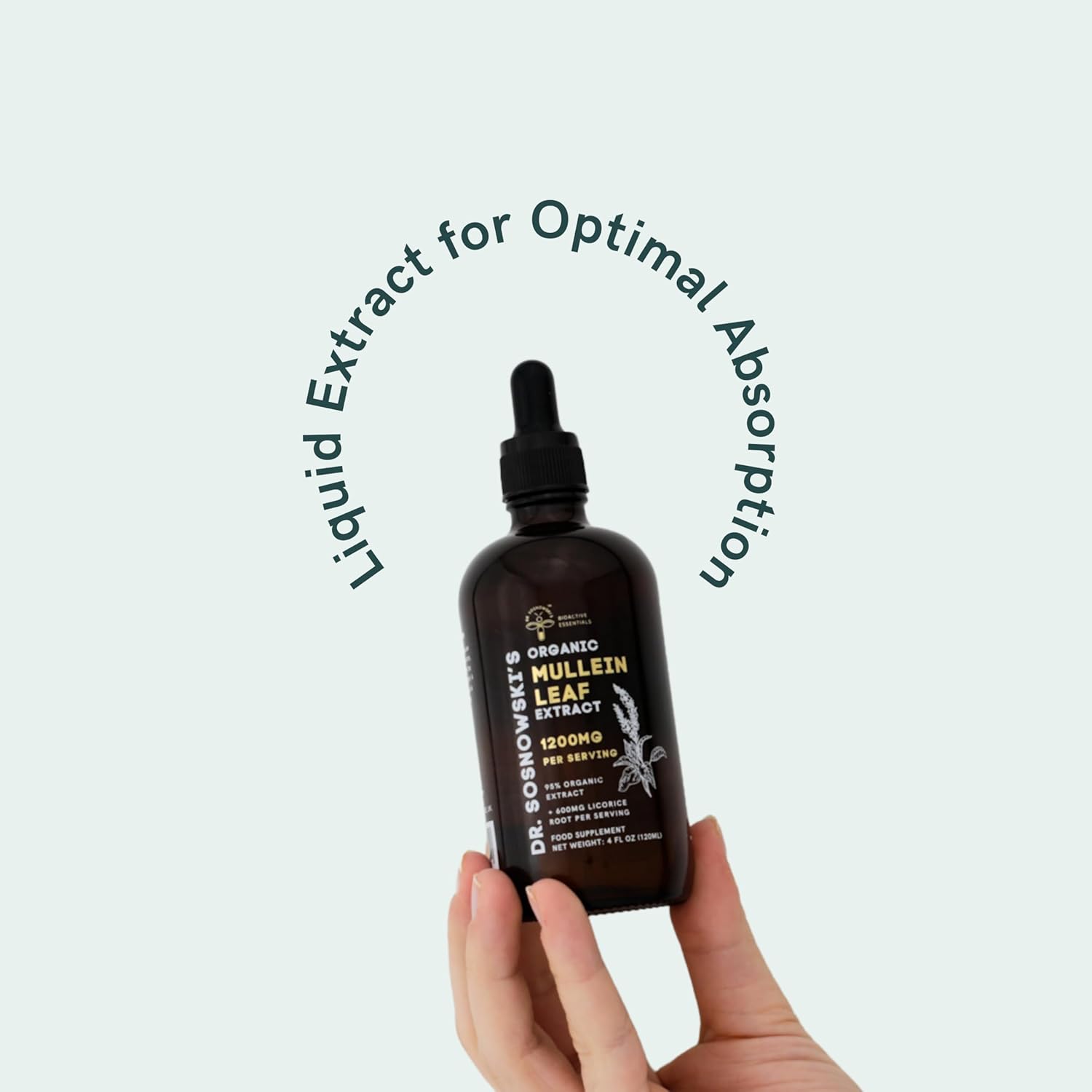 Dr Sosnowski's BioActive Mullein Leaf Drops 120ml | Super High Strength 1200mg Per Serving | 2 Month Supply | 1200mg Organic Mullein Leaf Extract with 600mg Licorice Root Extract