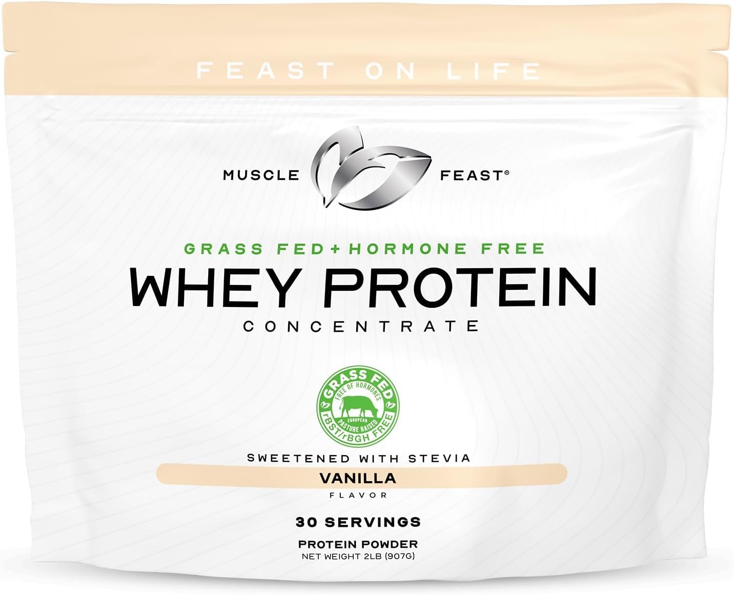 Muscle Feast Grass-Fed Whey Protein Concentrate Powder, All Natural, Hormone Free Pasture Raised Whey Protein Powder for Women & Men, Clean, Non-GMO & Gluten Free Whey Concentrate - Vanilla, 2lb