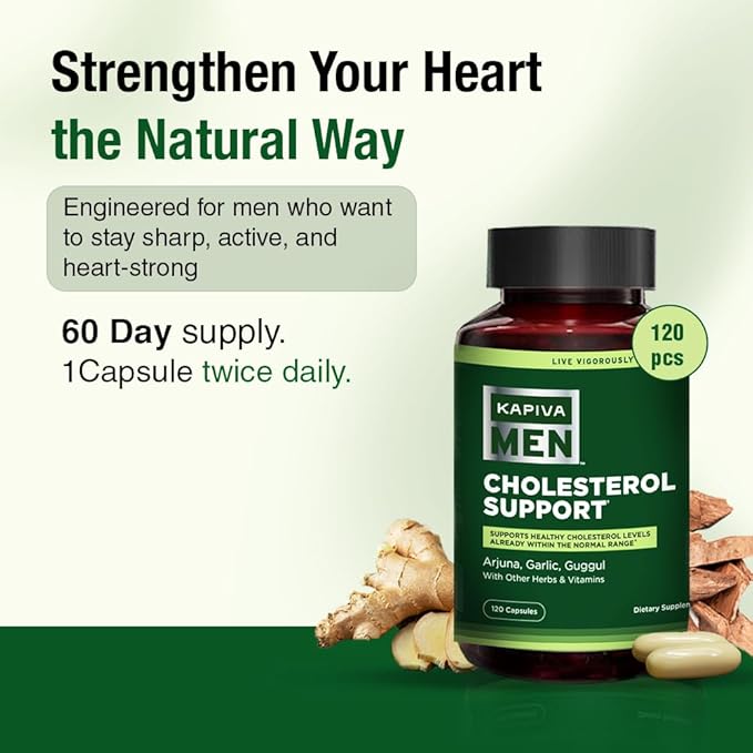 Kapiva Cholesterol Lowering & Heart Health Supplement | Plant Sterols, Niacin, Arjuna, Garlic & Guggul | Natural Herbal Vitamins for Healthy Cholesterol Support | 120 Capsules