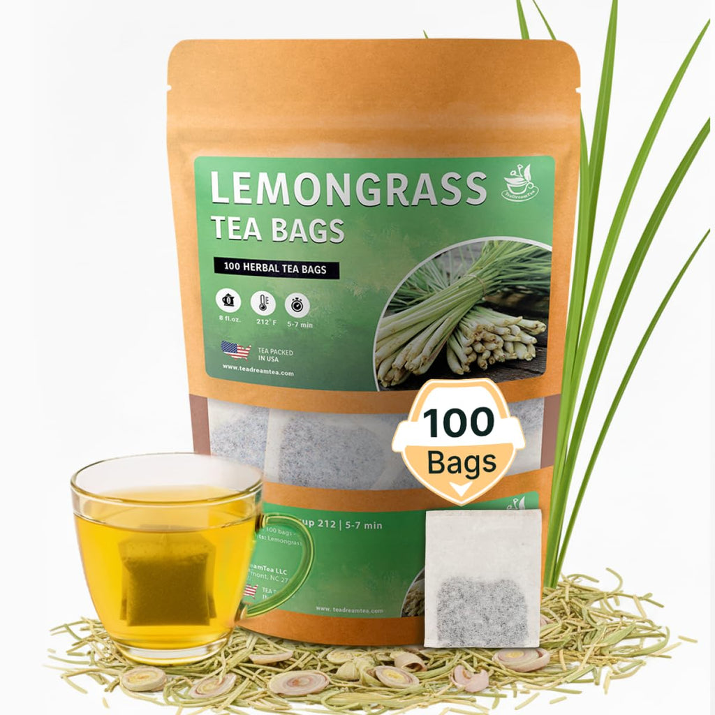 Lemongrass Tea Bags - 100 Bags (Premium Natural Pure Leaf Tea - 100 Count) Gluten-Free and Caffeine-Free Herbal tea for Relaxation, Wallness, Immune Support with Smooth Taste