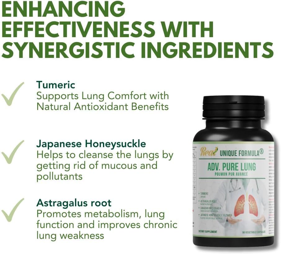 Adv. Pure Lung | Lung Cleanse and Detox | Herbal Respiratory Supplement for Lung Support with Chaga Mushroom, Curcumin Turmeric, Honeysuckle Flower, Astragalus, Quercetin, Pomegranate
