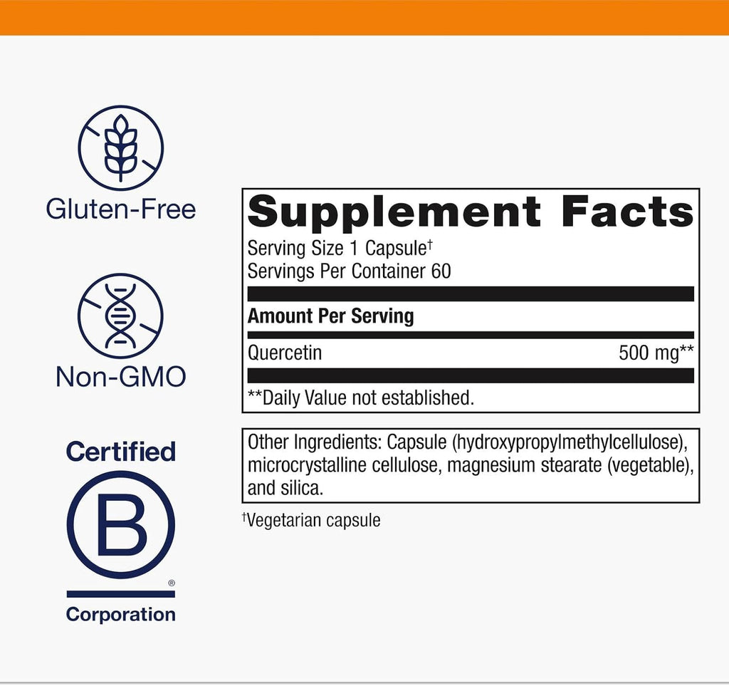 Metagenics Quercetin 500mg Capsule Supplement Helps Promote a Healthy Immune Response and Cardiovascular Function - 60 Capsules