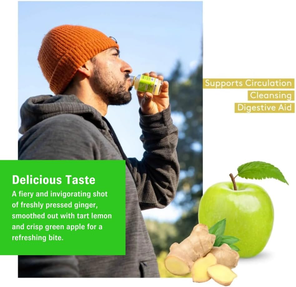 Sol-ti Organic Ginger SuperShot Drink, Aids Digestion, Circulation and Cleansing, SuperFood, Cold-Pressed Apple and Lemon Juice Blend, 12 Pack (2.1 Fl oz)