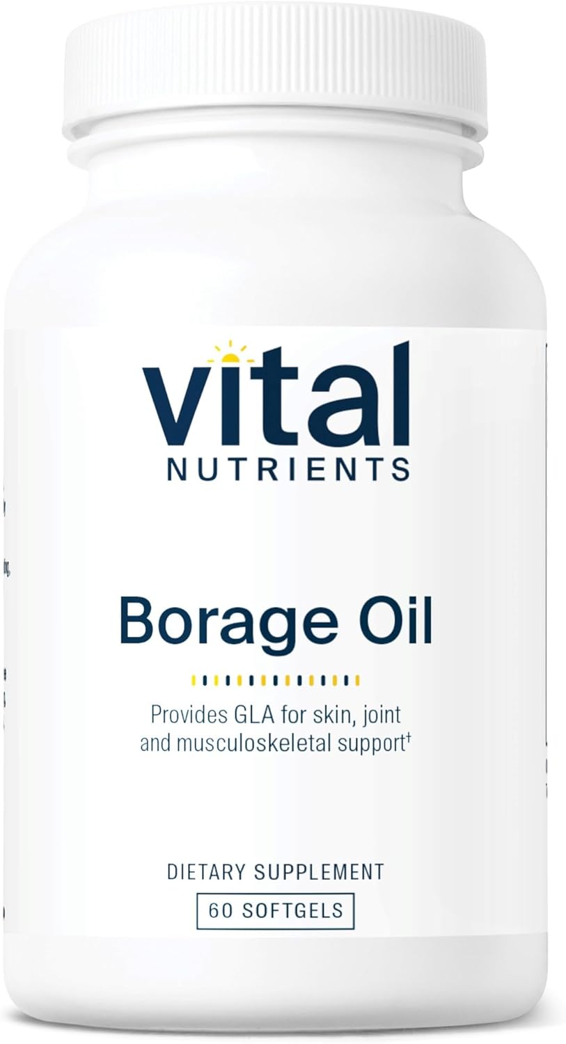 Vital Nutrients Borage Oil 1000mg | High-Dose GLA Omega-6 Supplement | Powerful Antioxidant for Skin, Join, Nerve Function | Gluten, Dairy, Soy Free | Non-GMO | 60 Softgels