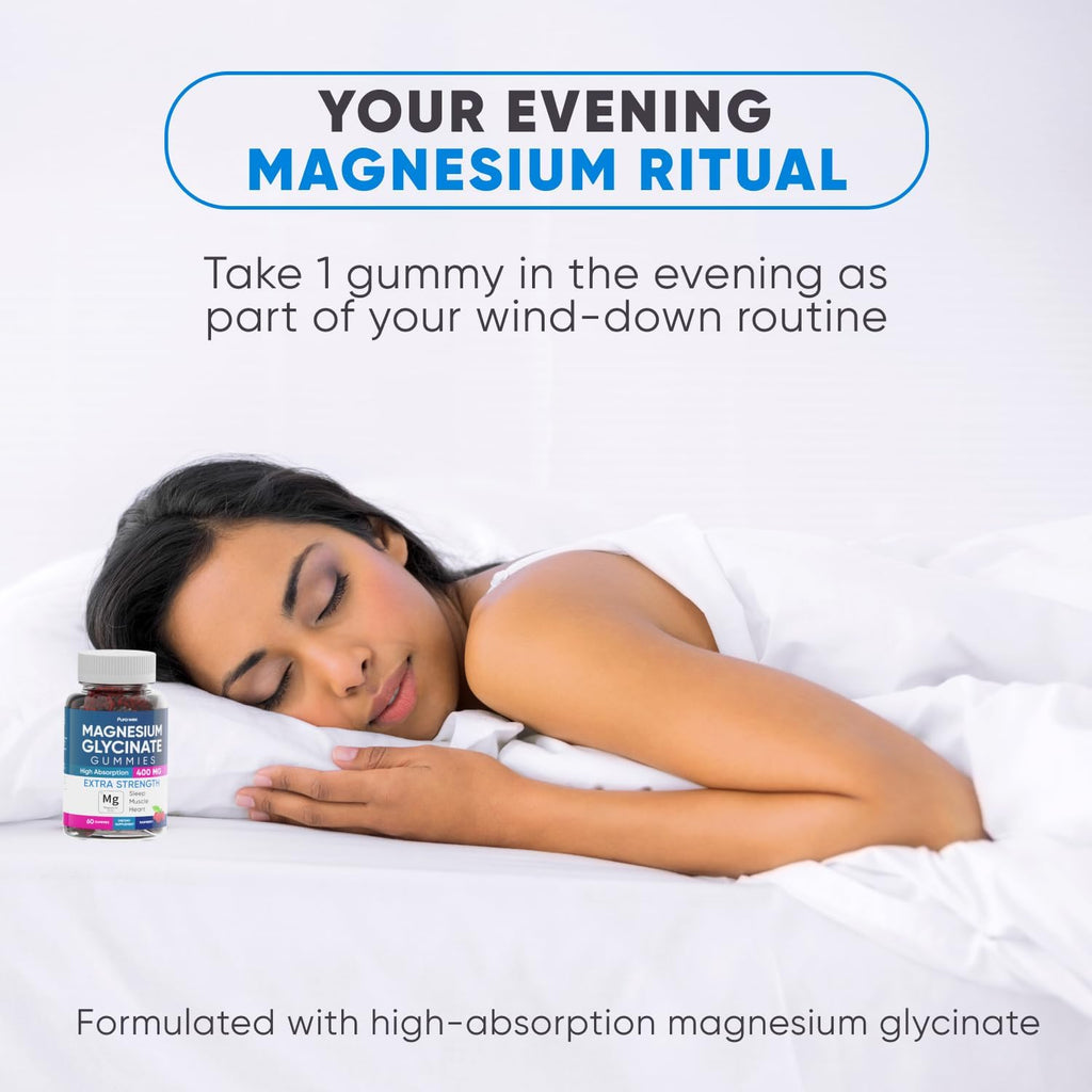 Magnesium Glycinate Gummies 400mg, High Absorption Magnesium Supplement for Women, Men and Kids, Muscle Support and Relaxation, Sugar Free, Vegan, 60 Days Supply, Raspberry Flavor