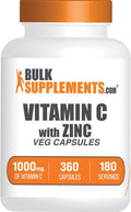 BulkSupplements.com Vitamin C with Zinc Capsules - Vitamin C 1000mg & Zinc 15mg, for Immune Support - Vegan, 2 Capsules per Serving, 360 Veg Count (Pack of 1)