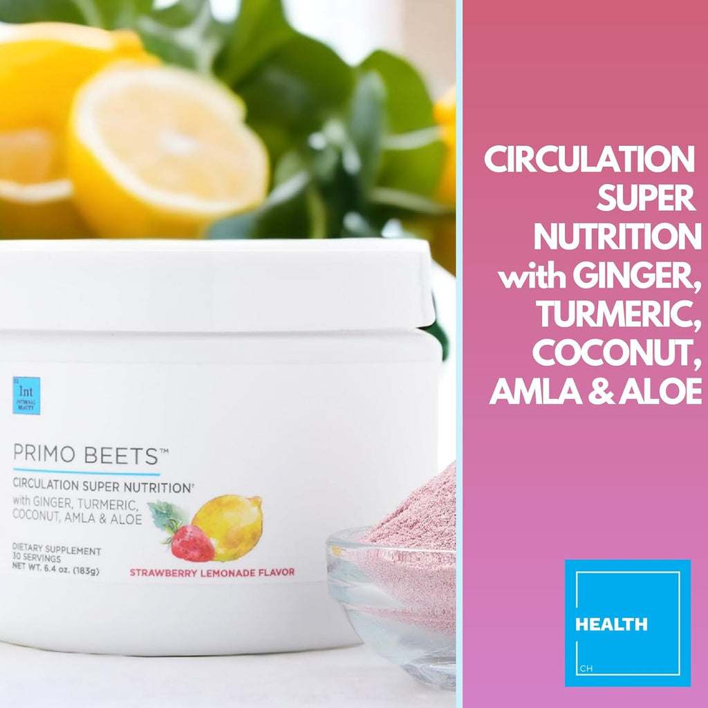 Consult Health Primo Beets - Beet Root Powder Drink Mix with Electrolytes - Nitrates to Support Circulation - Energy Boost - Ginger & Turmeric - Men & Women - Strawberry Lemonade Flavor - 30 Servings