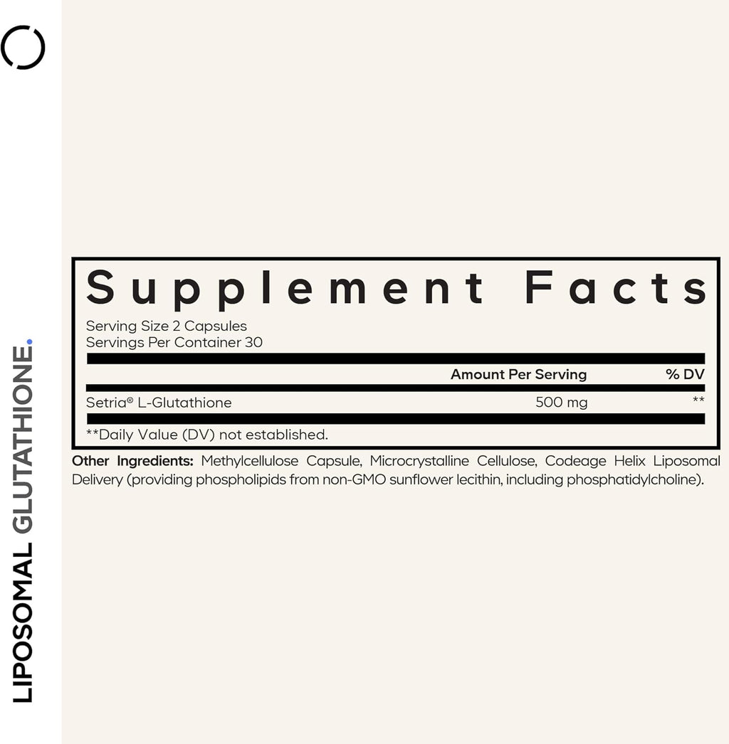 Codeage Liposomal Glutathione Supplement - Pure Reduced Setria L-Glutathione, Liposomal Delivery, Phospholipid Complex - Vegan, Non-GMO - 2-Pack