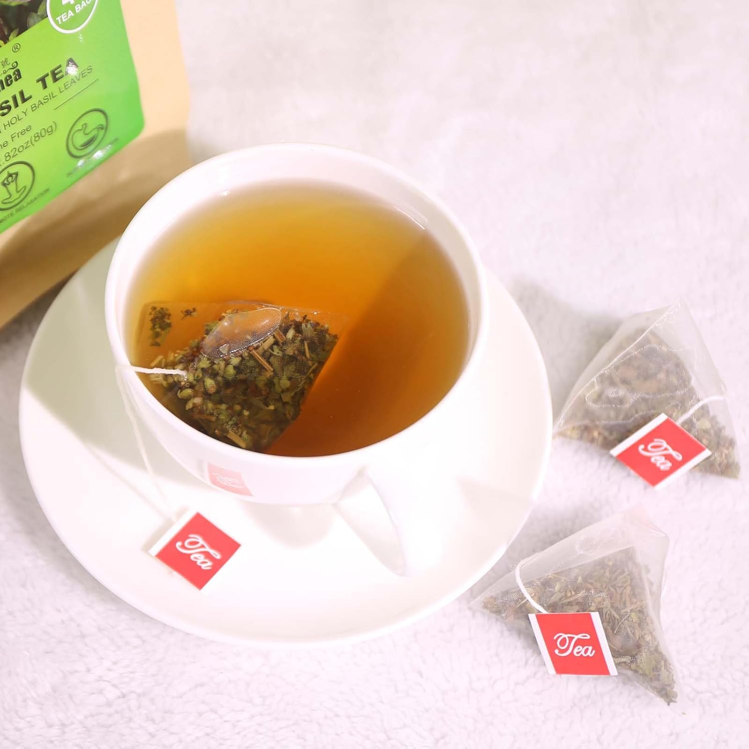 FullChea - Holy Basil Tea Bags, 40 Tulsi Teabags, 2g/bag - Premium Holy Basil Leaves - Non-GMO - Caffeine-free - Support Digestion & Boost Immunity