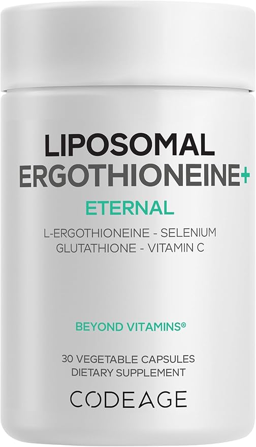 Codeage Liposomal Ergothioneine+ Supplement - L-Ergothioneine, L-Glutathione, Vitamin C, Selenium, Phospholipid Complex - Healthy Aging & Antioxidant - Vegan, Non-GMO, Soy-Free – 30 Capsules
