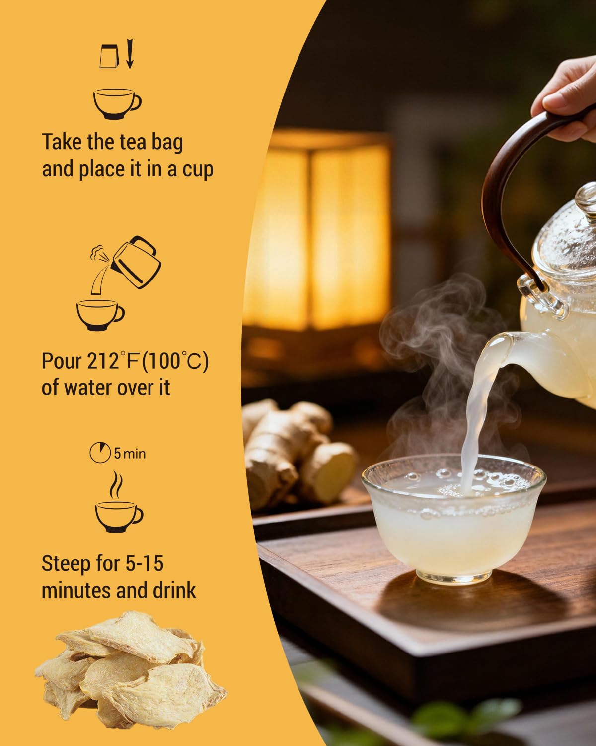 Bedy Ginger Tea Supports Healthy Digestion, Pure Natural Herbal Tea, Spicy & Warm, Caffeine Free, 120 Teabags Individually Wrapped