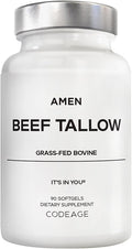 Amen Beef Tallow Supplement - Grass-Fed Beef Tallow Vitamins & Nutrients - Whole-Food, Paleo Diet - Bovine Tallow - Minerals - Skin Support - Non-GMO, Gluten-Free - 90 Softgel Capsules