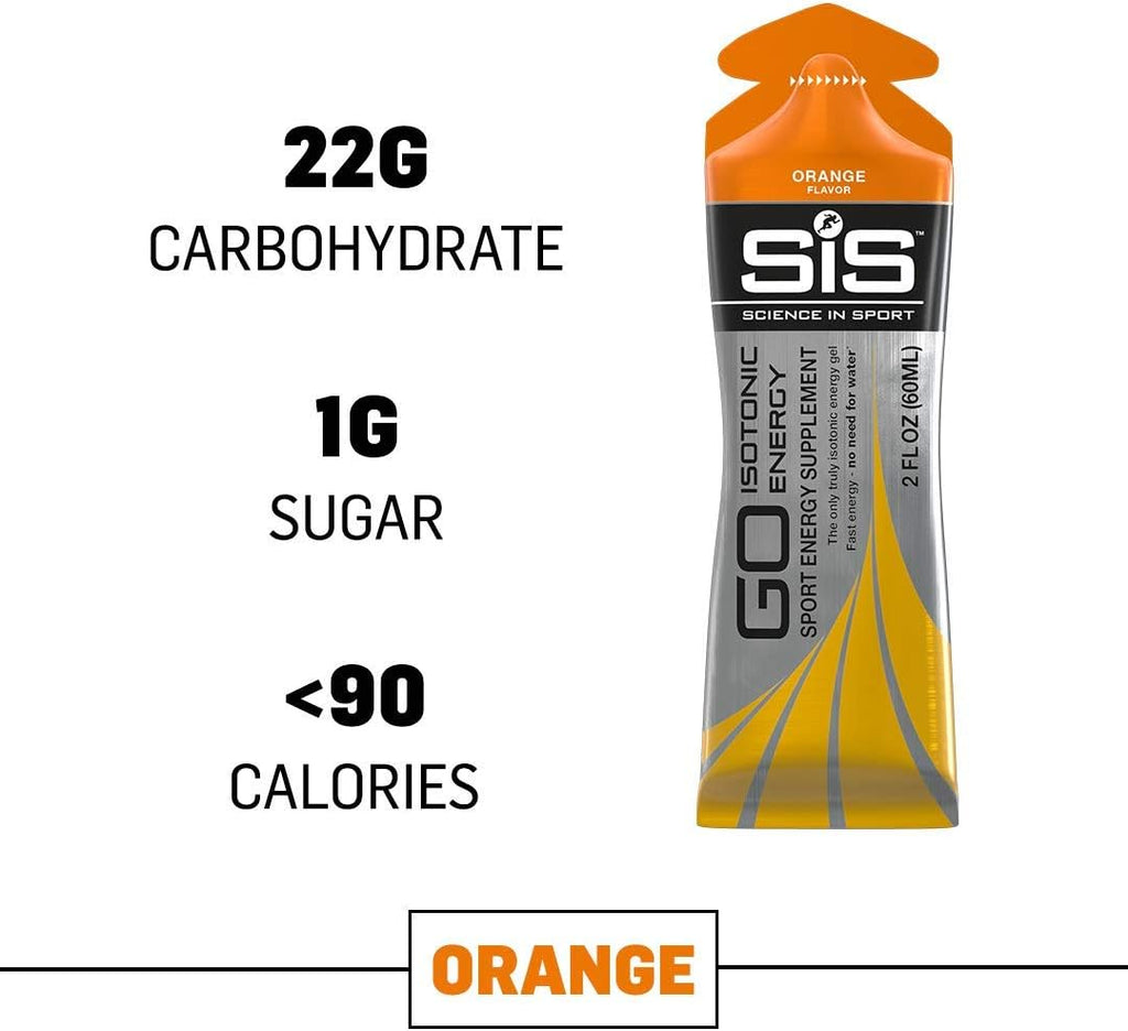 Science in Sport Energy Gel Pack, SIS Isotonic Energy Gel, 22g Fast Acting Carbs, Performance & Endurance Gels, Orange Flavor - 2 Fl Oz (Pack of 30)