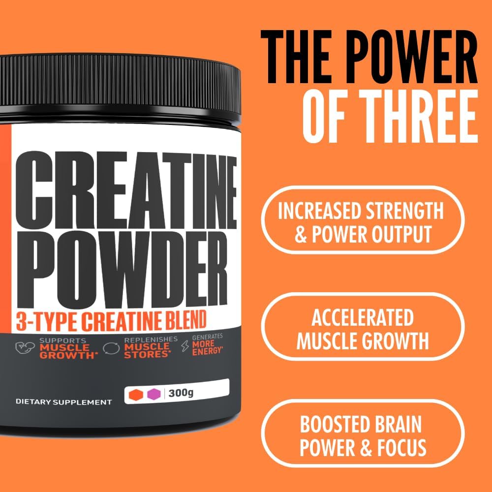 Crazy Muscle Creatine Monohydrate Powder, 5000mg Premium 3X ThreeAtine Pre Workout Mass Gainer, High Absorption Easy to Take Powder Optimum Performance for Men & Women, 60 Servings