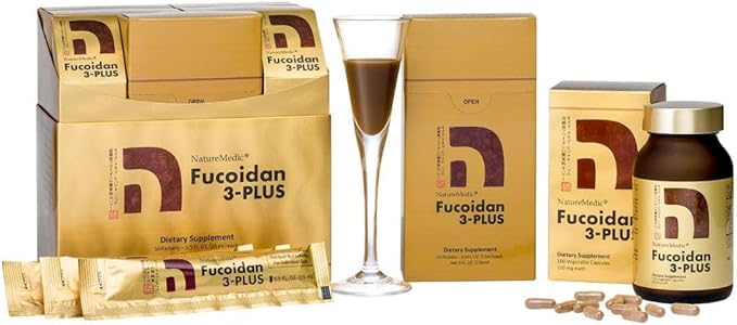 Fucoidan 3-Plus Brown Seaweed Immunity Supplement with Three Types of High Purity Fucoidan Organic Mekabu Fucus Mozuku Agaricus Capsule Type Made in Japan (1)