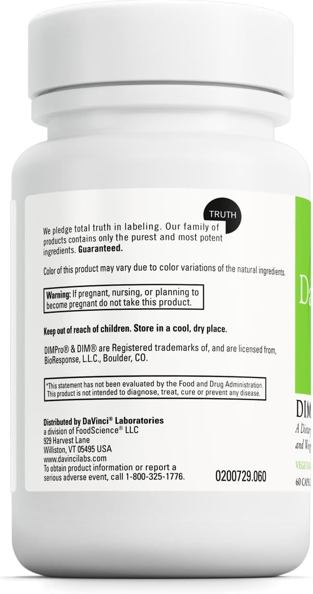 DAVINCI Labs DimPro - Dietary Supplement to Support Hormonal Balance in Men & Women & Healthy Weight Management* - with Vitamin E and More - Vegetarian - Soy-Free - Gluten-Free - 60 Capsules