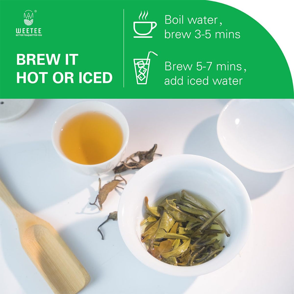 WT WEETEE Organic White Peony Tea, Organic Bai Mu Dan Loose Leaf 4oz/114g, Premium Chinese White Tea Whole Loose-Leaf, High Antioxidant & Low Caffeine