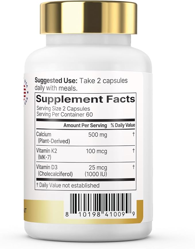 VitaBone Plant-Based Calcium with Vitamin D3 & K2 — Supports Strong Bones & Mobility — Vegan, Non-GMO, Gluten-Free Supplement — 60 Capsules