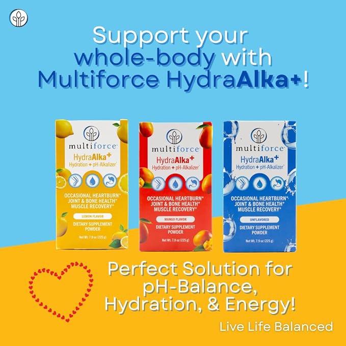 HydraAlka+ Premium Hydration Supplement | Alkalize & Hydrate with Electrolytes | Supports pH Balance, Non-Chronic Heartburn Relief, Muscle Recovery & Bone Health | 30 Servings, 3 Flavors
