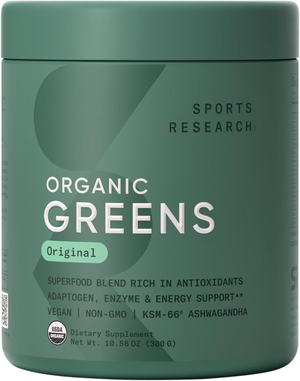 Sports Research® Organic Greens Superfood Powder w/Spirulina & Chlorella, Adaptogens, Enzymes, Probiotics & 8 VIT Bs for Gut & Mood Support* - Vegan, Sugar-Free & Low-Cal Original 30 Servings