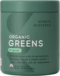 Sports Research® Organic Greens Superfood Powder w/Spirulina & Chlorella, Adaptogens, Enzymes, Probiotics & 8 VIT Bs for Gut & Mood Support* - Vegan, Sugar-Free & Low-Cal Original 30 Servings