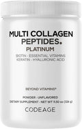 Codeage Multi Collagen for Women & Men Biotin 10000mcg Keratin, Protein Powder Vitamin C B6 D3, Hyaluronic Acid, Niacin - Hydrolyzed Collagen Coffee Creamer 5 Types - Unflavored - Non-GMO - 11.5oz
