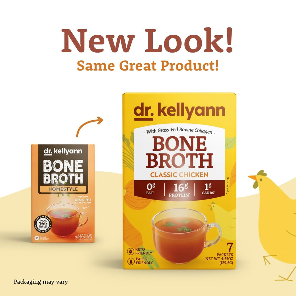 Dr. Kellyann Bone Broth Collagen Powder Packets (35 Servings) – Grass-Fed Hydrolyzed Collagen, Keto & Paleo-Friendly, 5 Pack
