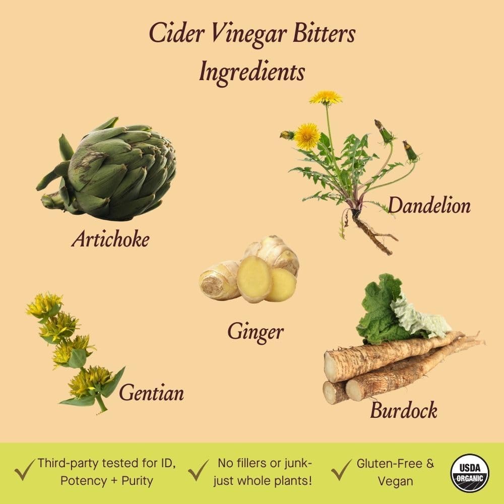 Urban Moonshine Cider Vinegar Bitters - Certified Organic - Reliefs Heartburn & Indigestion*- Digestive Juice Production* - Gentle Detox* - Digestive Bitters - Gluten Free Herbal Supplement - 2 Fl Oz