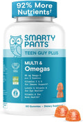 SmartyPants Teen Guy Multivitamin Gummies - Improved Formula: Omega 3 (DHA/EPA), Vitamin D3, C, Vitamin B12, B6, A, K & Zinc, Folate, Gluten Free, Fruit Flavor, 60 Count (30 Day Supply)
