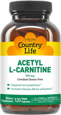 Country Life Acetyl L-Carnitine, 500 mg, with B-6 - 120 Vegan Capsules
