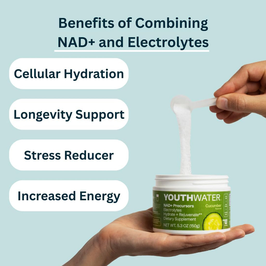 NAD+ Electrolyte Powder – Cellular Hydration & Longevity Support – Cucumber Flavor – 5 Calories, No Added Sugar, Non-GMO, Essential Vitamins & Minerals – 30 Servings