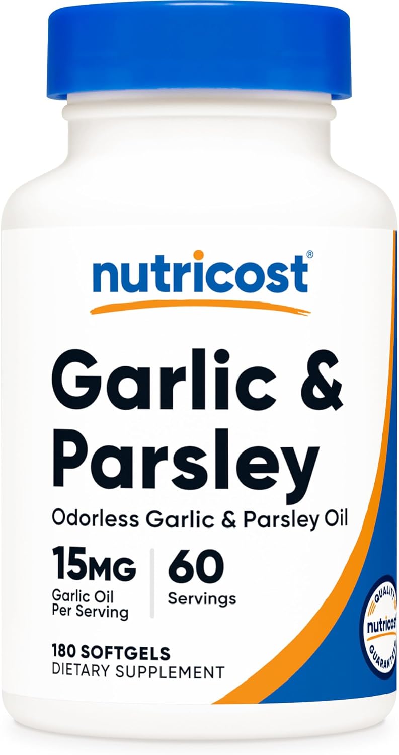 Nutricost Garlic & Parsley Oil (15mg) 180 Softgels - Odorless Garlic & Parsley, GMO-Free, 60 Servings