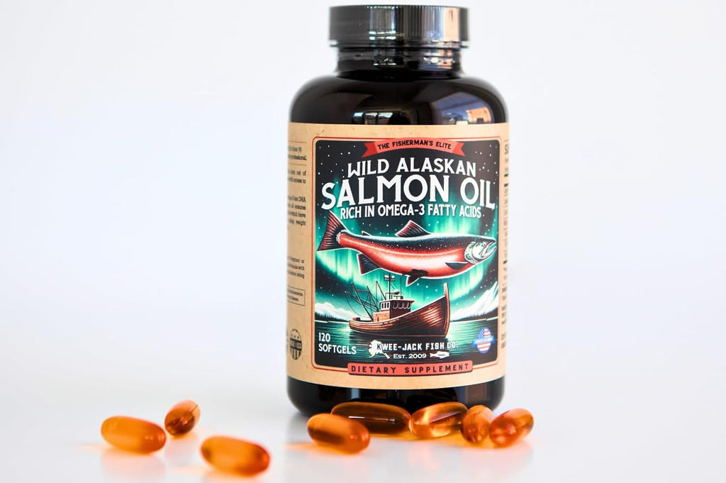 Wild Alaskan Salmon Fish Oil Omega 3 Supplement for Humans | EPA and DHA | Kwee-Jack Fish Co. | 120 Softgels 1000mg Salmon Oil
