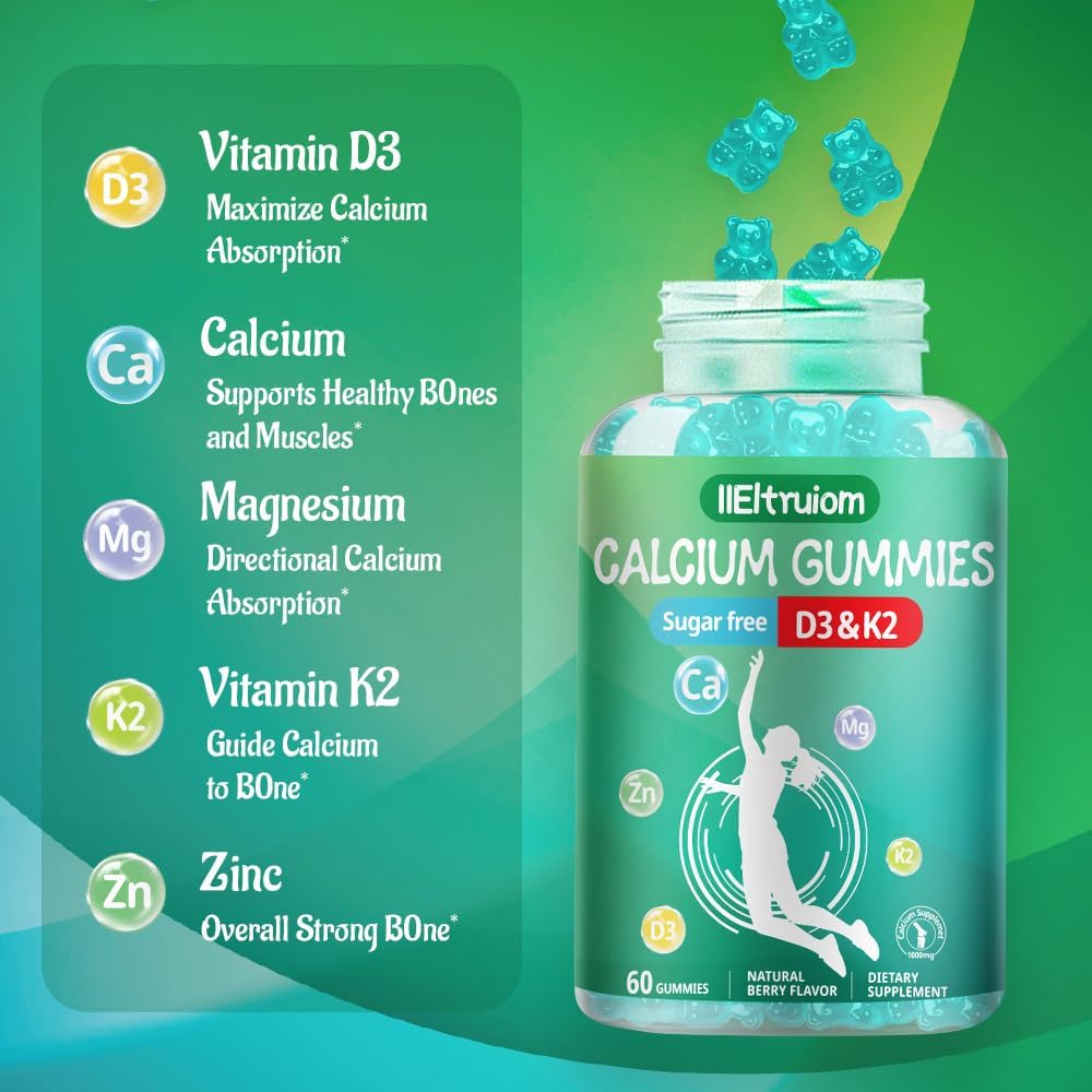 Liposomal Calcium,1000mg Calcium with Vitamin D3 & K2 for for Muscle & Immune Support, Calcium Chews for Bone Health,Sugar Free, 60 Chews