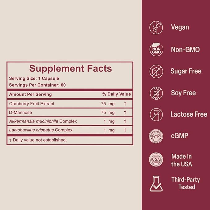 Gentle Shield Vaginal & Urinary Probiotic for Women with Akkermansia, L. Crispatus, Cranberry, & D-Mannose - Supports Vaginal pH Balance, Urinary Comfort & Flora Defense - 60 Day Supply | Made in USA