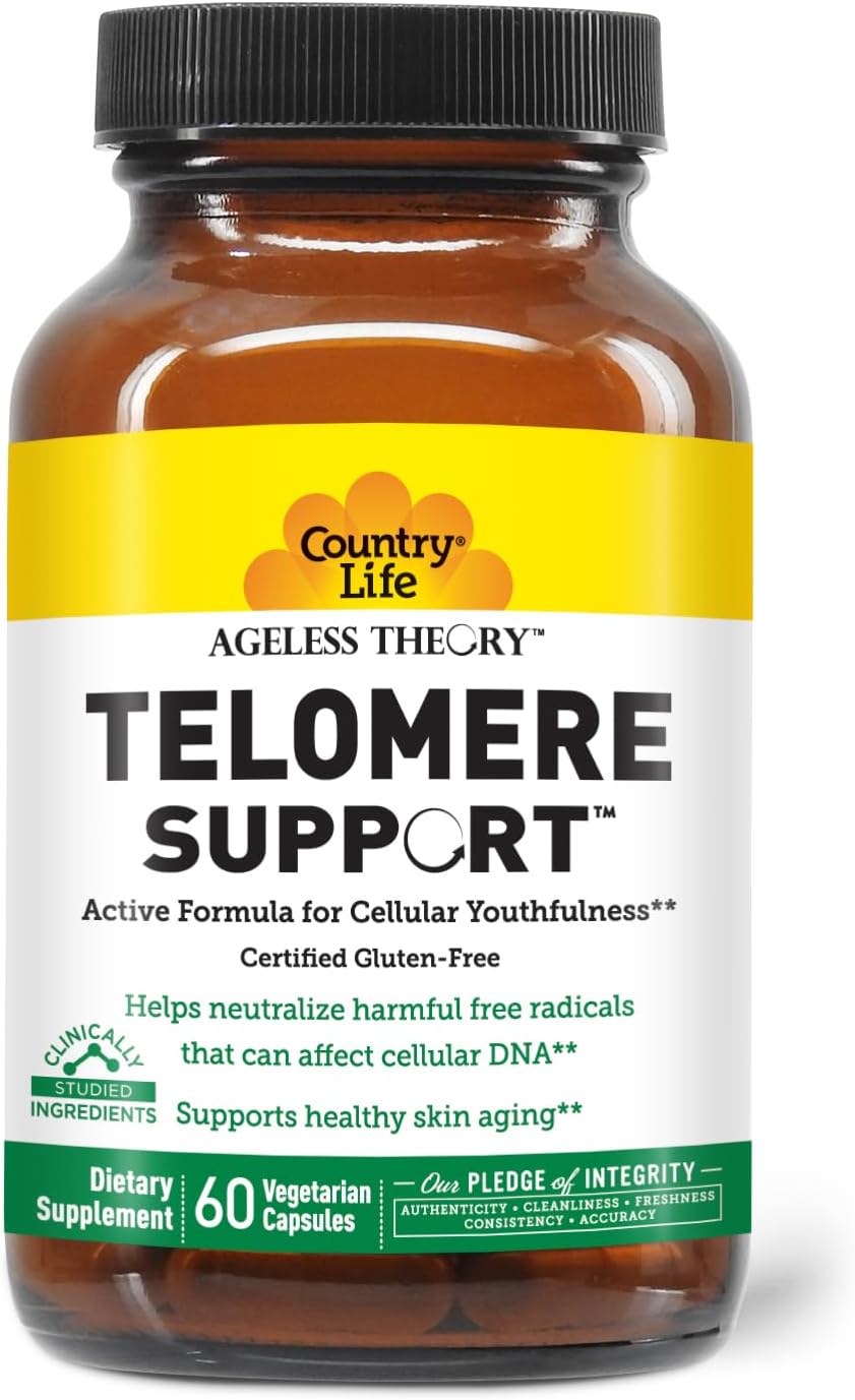 Country Life Ageless Theory Telomere Support- Certified Vegan and Gluten Free - Anti Aging Supplement - 60 Capsules - Resvinol Grape Extract - Immune & Cardiovascular Support