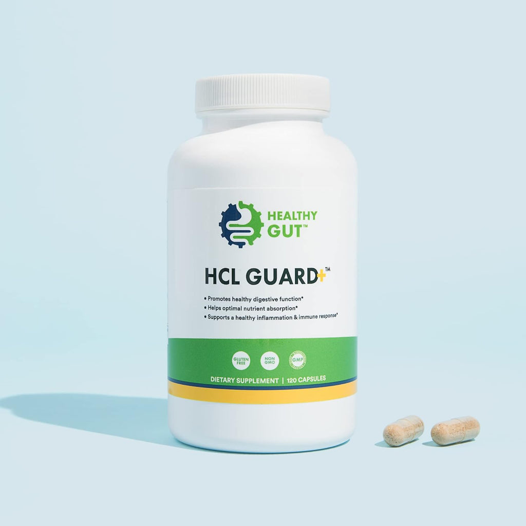 Healthy Gut HCL Guard+ | Promotes Healthy Digestive Function | Betaine Hydrochloride, Organic Ginger Root, DGL, and Pepsin | 60 Servings